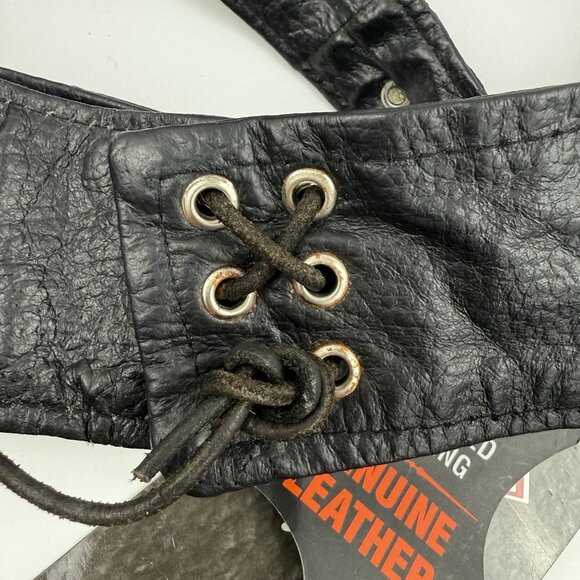 Diamond Plate Buffalo Leather Mens 2X Biker Chaps - Black Leather NWT - Picture 7 of 11